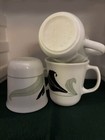 Corelle Mugs / Cups BLACK ORCHID 3.5" Set Of 3 Floral With Green Leaves On White — photo 2