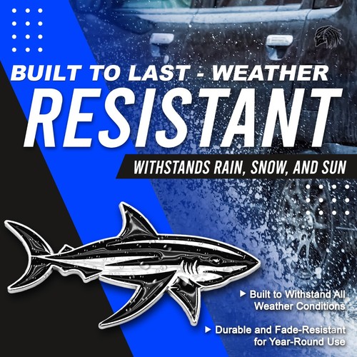 Chrome Shark Emblem Fish Badge Custom Decal Car Accessories Truck SUV Set of 2 - Picture 5 of 6