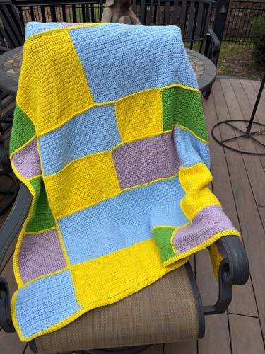 Strickdecke "Du bist mein Sonnenschein mein einziger Sonnenschein" Handarbeit 60" x 60" - Bild 4 von 4