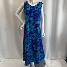 Vtg Sears Hawaiian Fashions Maxi Dress Blue Purple Floral Sleeveless No Size Tag