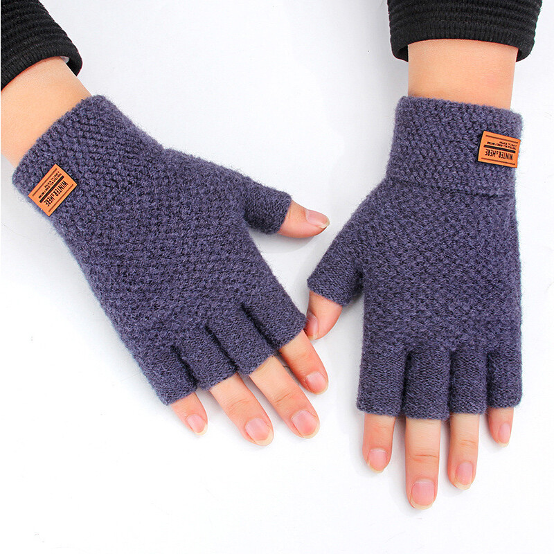 Fingerless Gloves Men Half Finger Knitted Wool Warm Thick