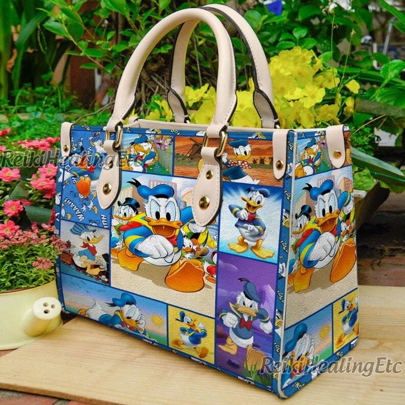 Donald Duck Vintage Leather Handbag, Donald Duck Disney Shoulder Bag