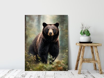 16x20 Bear in Misty Forest Canvas Print Wall Art