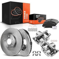 Front Disc Brake Rotors & Brake Pads + Brake Caliper for Honda Pilot 2003-2008
