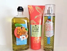 BBW Peach & Honey Almond Triple Moisture Cream Fragrance Mist Shower Gel SET New