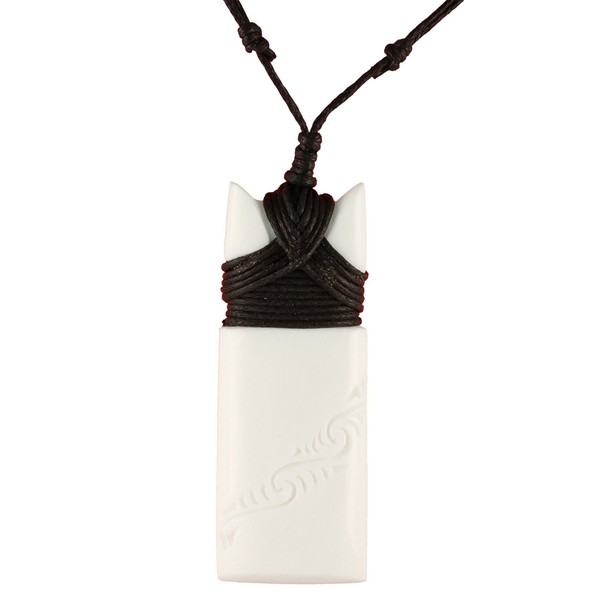 Tribal Amulett AnhäNger Kette Maori Knochen Bone Design Mit Band Halskette PB402-image
