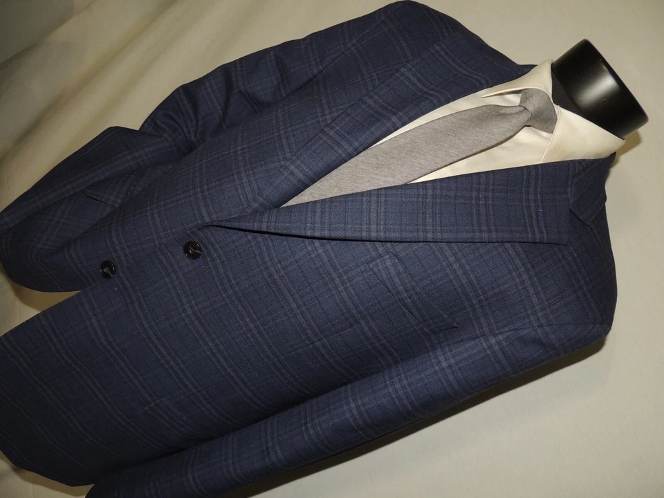 Exquisite Jos A. Bank men's Blue Windowpane jacket coat 46 R - Image 2 of 4