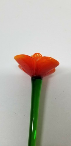 ART GLASS ORANGE YELLOW TIP LONG STEM GLASS FLOWER 8 1/4" - Picture 6 of 8