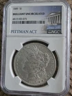 1889 BU Morgan Silver Dollar NGC - Pitman Act Label