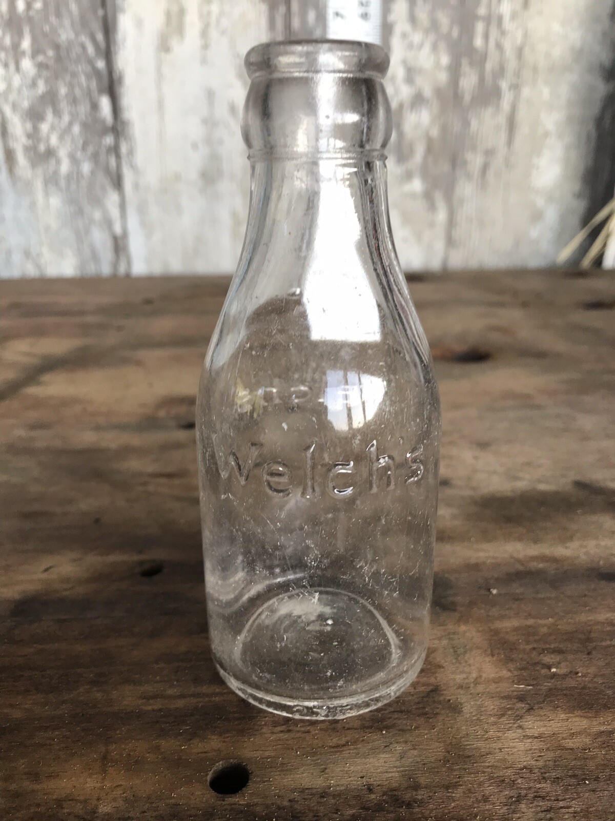 Vtg. Small Clear Glass Welch's Grape Juice Bottle Approx. 51/4" tall