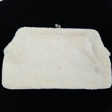 Vintage Beaded Purse Handbag Bag Paisley Magid Made In Japan White