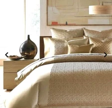 Hudson Park DELANCY King Duvet Cover & 2 King Shams GORGEOUS Metallic Gold NWT 