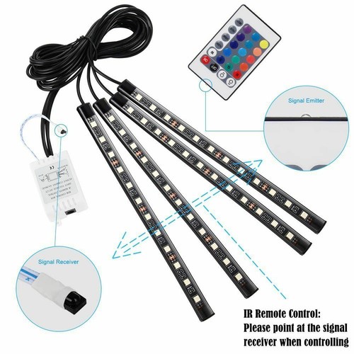 4PCS 48 LED Car Interior Atmosphere Neon Lights Strip Music Control + IR Remote - Picture 10 of 12