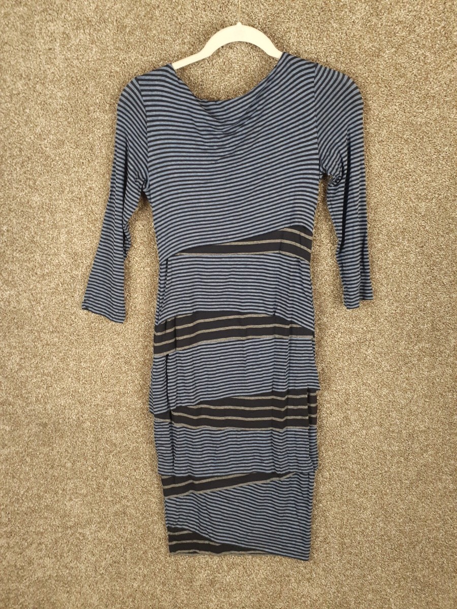bailey 44 knit dress Womens M Blue Layered Jersey Sheath Stretch 3/4 Sleeve Chic Bailey brand
