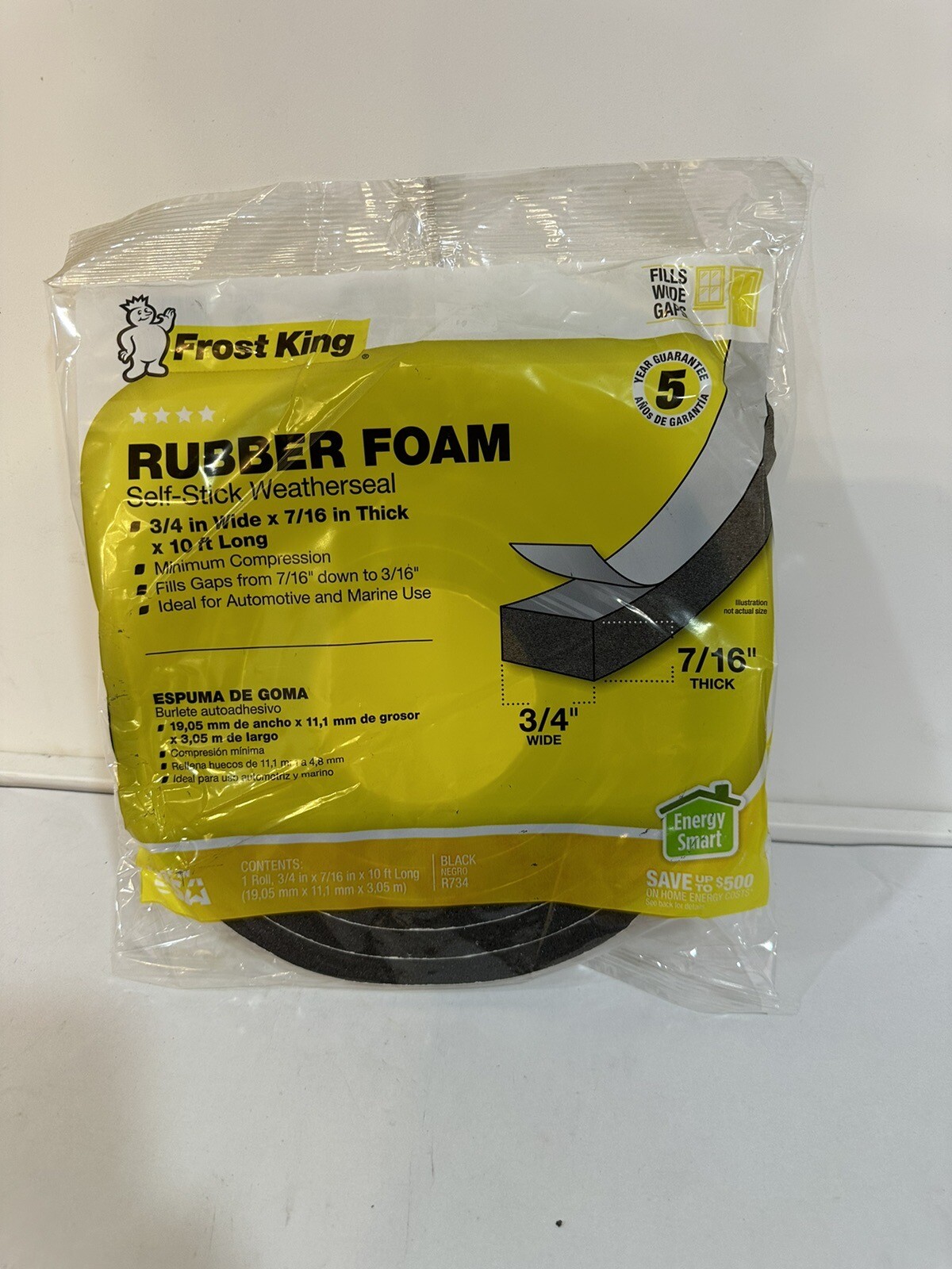 FROST KING R734H SELF ADHESIVE BLACK FOAM WEATHER STRIPPING TAPE 3/4 X