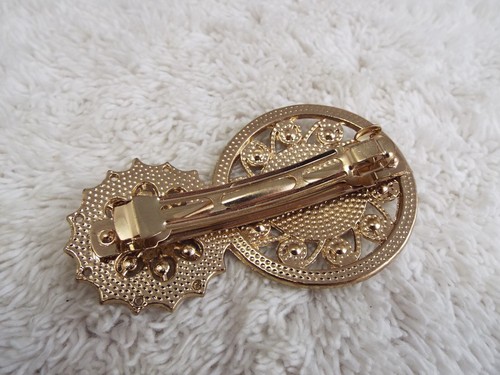 Goldtone Cream Rhinestone Wheels Barrette Hair Accessory (B61) - Picture 2 of 2