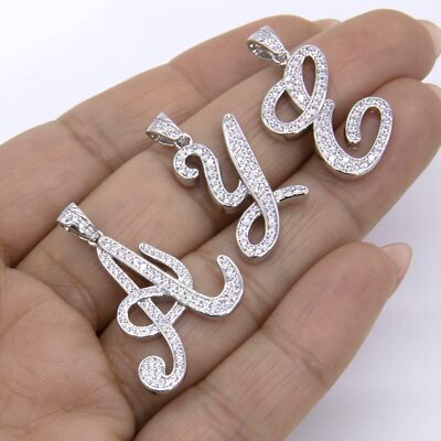1'' CZ Initial Buchstabe Anhänger Gelb Weiß Sterling Silber 925