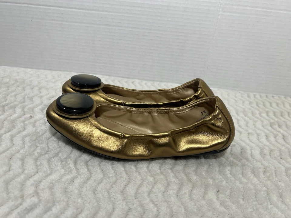 Sapatilhas femininas HOGAN couro dourado metálico coquete balé 36 EUA 6 fabricadas na Itália - Imagem 4 de 4