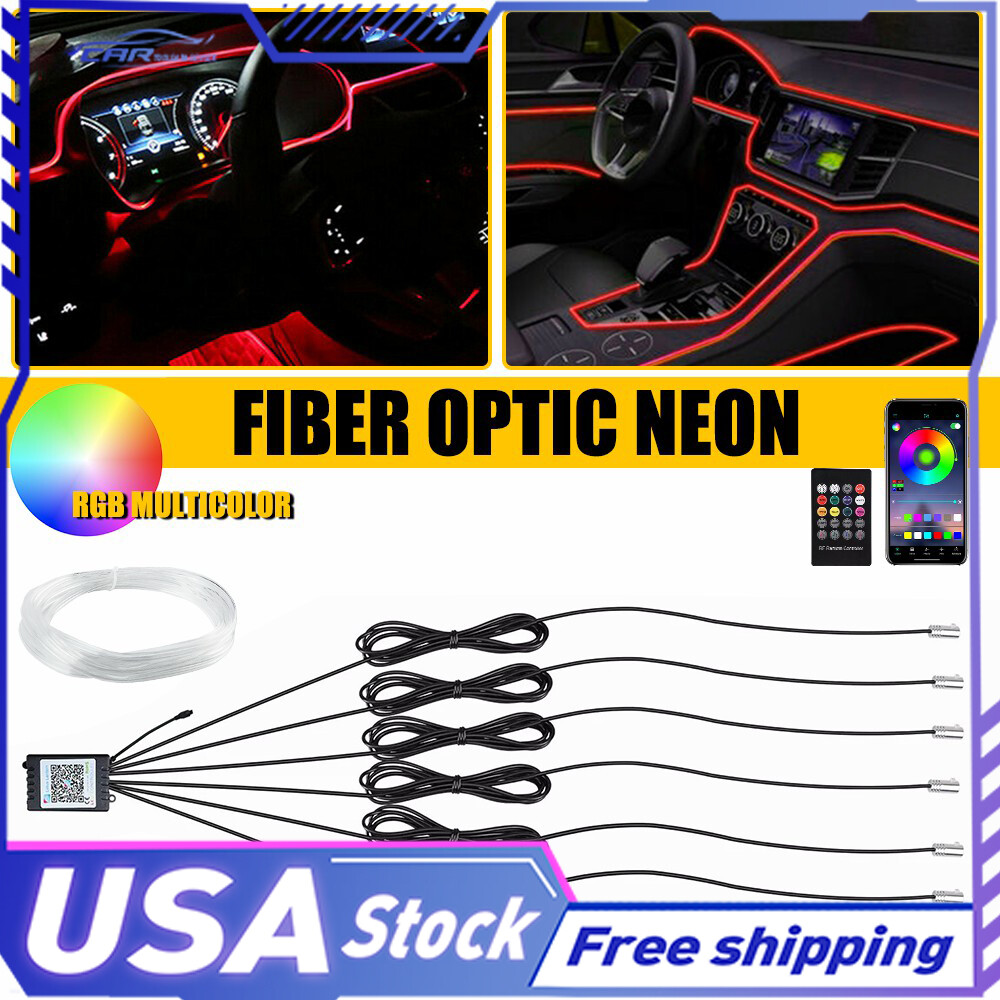 Optic Neon Wire Strip Kit Light APP 8M RGB Car LED Interior Atmosphere Fiber EL