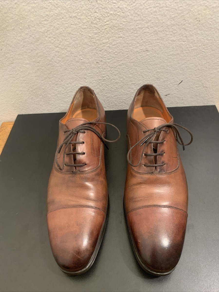 Santoni 2540 Calfskin Leather Cap Toe Oxford Shoes Brown Size 8 D