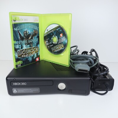 Xbox 360 S Slim Console Bundle Bioshock Game Power Supply. No HD - Tested Works