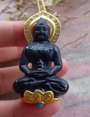 Silver 925 Certified 100% A JADE Jadeite pendant Green Black Kwin Yin 墨翠 569195