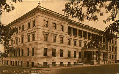 Portland Oregon USA Amerika America Postcard ~1910 City Hall Partie am Rathaus