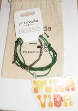 NWT Pura Vida November 2023 Monthly Bracelet Set Mystic Stack Silver Green