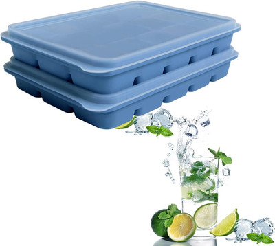 Ice Cube Trays Set of 2, Easy Release 15 Flexible Silicone Ice Cube Molds with R