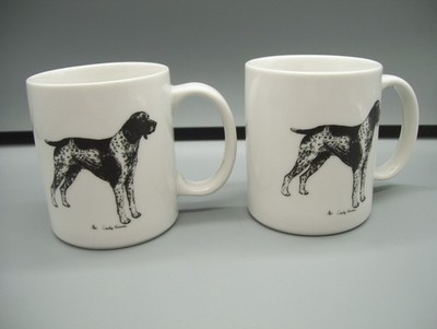 1985 German Shorthair Pointer Dog Porcelain Coffee Tea Cup Mug X2 Cindy Farmer