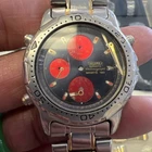 Vintage Watch-Seiko Mens Sports Chronograph 150 Red/Blue Sued Missing Part No Mo