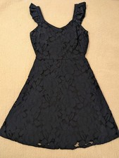Monteau Womens S Mini Dress Sleeveless Floral Lace Ruffle Strap Blue Floral