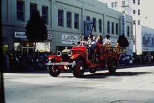 1970s-80s Parade Antique Fire Truck Horn People On Back Vintage 35mm Slide 1970s-80s Parade Antique Fire Truck Horn People On Back Vintage 35mm Slide