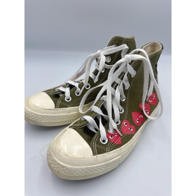 Converse Comme Des Garcons Play Khaki Hearts Hi Top Sneakers Men's 3 Women's 5