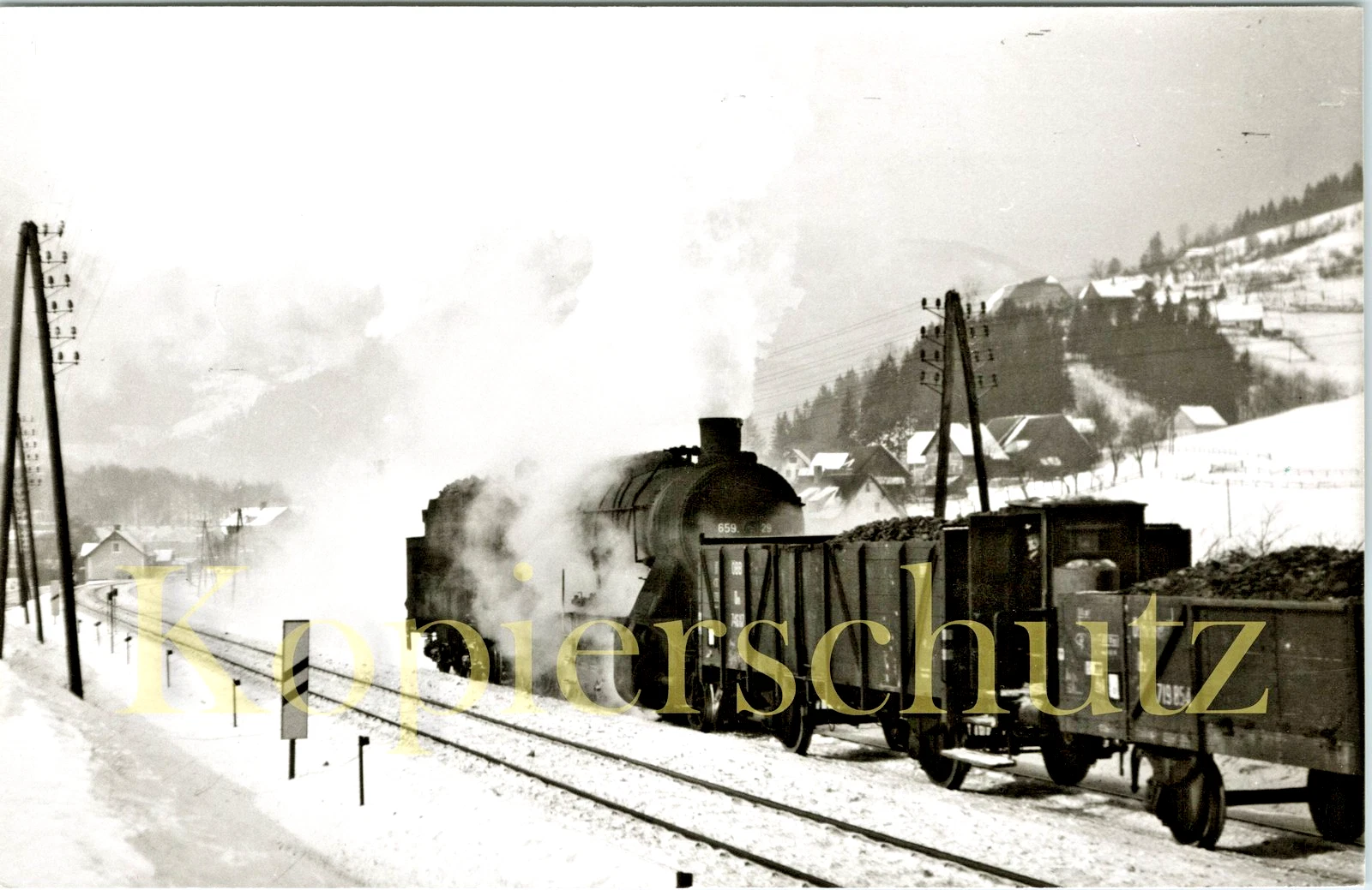 Foto - Schublok BBÖ 659.29 (ex DRB 59 029 ex württ 1829) bei Mürzzuschlag 2.1956 - Bild 1 von 1