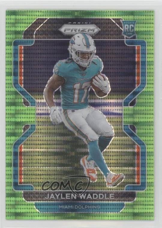 2021 Panini Prizm Rookie Neon Green Pulsar Prizm Jaylen Waddle #338 Rookie RC