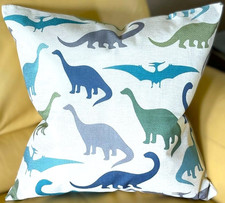 20x20 Kid's Decor Blue Gray Green Prehistoric Dinosaurs Linen Throw Pillow Cover