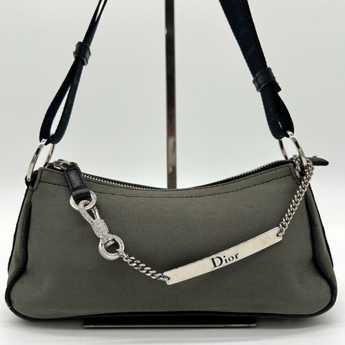 Borsa a tracolla Dior Hardcore Strass Pouch tela grigia Y2K Galliano epoca difetto JP - Foto 3 di 11