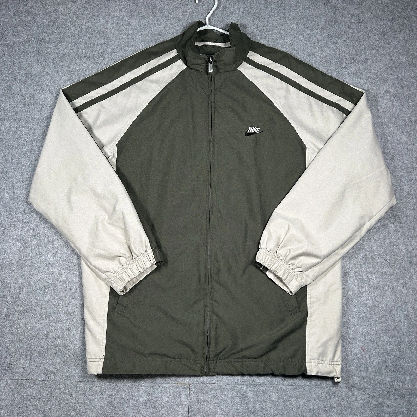 Vintage Nike Windbreaker Jacket Men’s Size Large Green Beige Full Zip Y2K