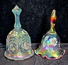PAIR Vintage Fenton Glass Bells Iridescent Hand Painted Artist Signed