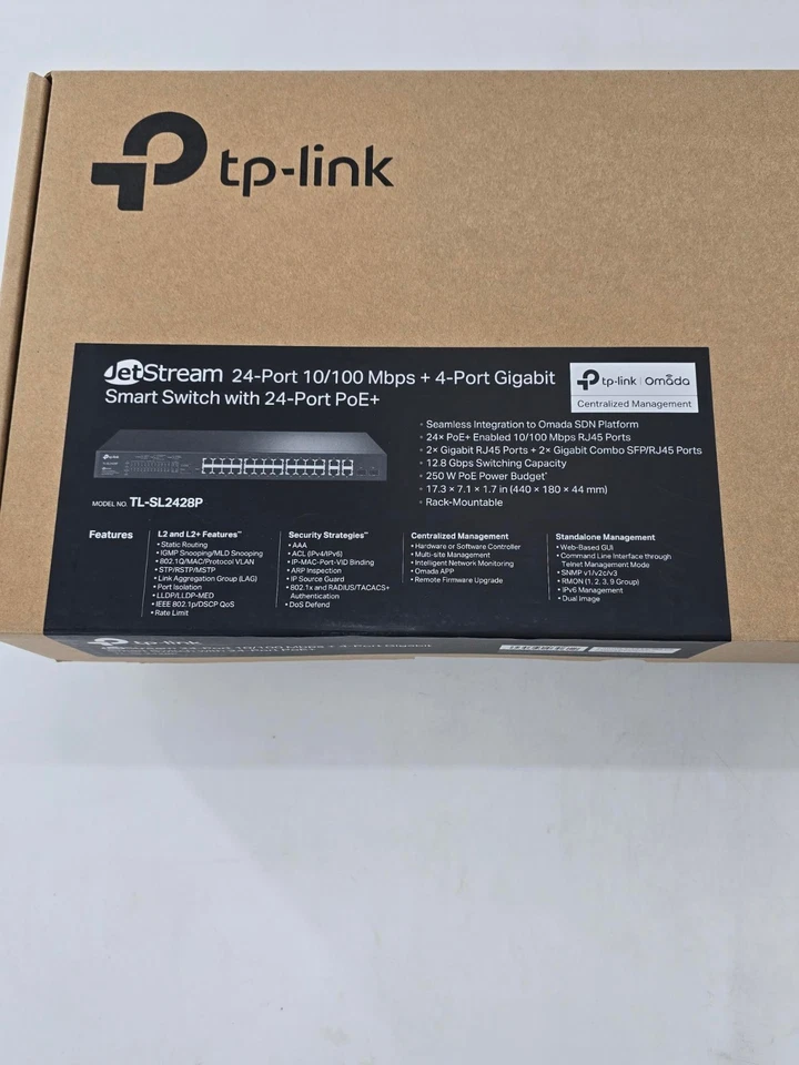 TP-Link TL-SL2428P 24 Port Fast Ethernet Smart Managed PoE Switch New Sealed - Image 2 of 4