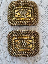 Pair of Antique Cut Steel Gold Shoe Buckles Signed MB France Two