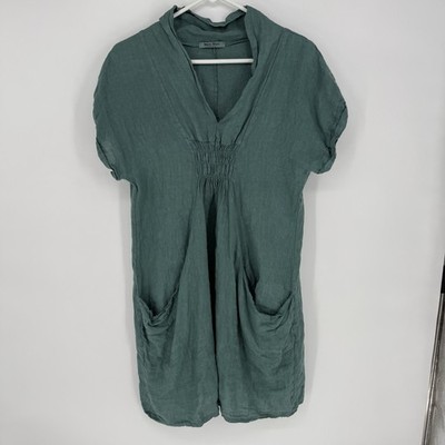 Meo Meli Dress Womens One SizeLinen Pockets Travel Breathable Classic Green Blue