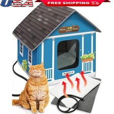 Deluxe Heated Cat House Insulated Weatherproof Cozy Shelter Indoor Outdoor Use
