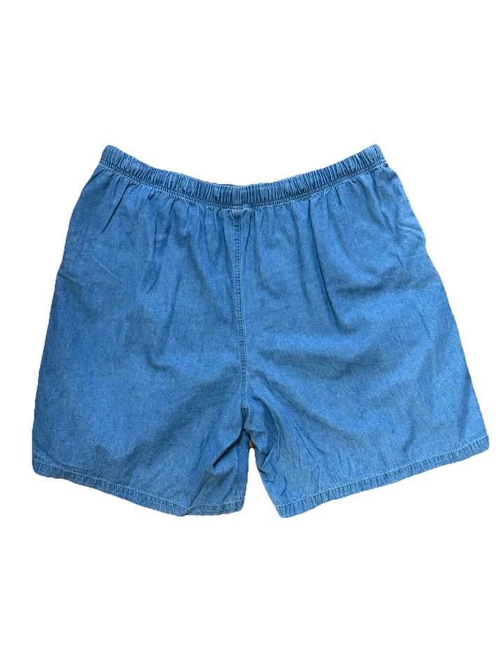 Woman Within Denim Shorts 26W Pull-On Drawstring Elastic Waist Blue Cotton - Image 2 of 4