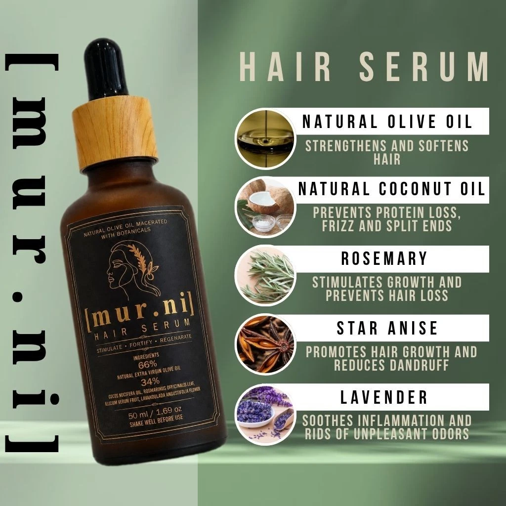 [mur.ni] Hair Serum 2 In 1 Treatment For Frizzy, Dry And Curly Hair