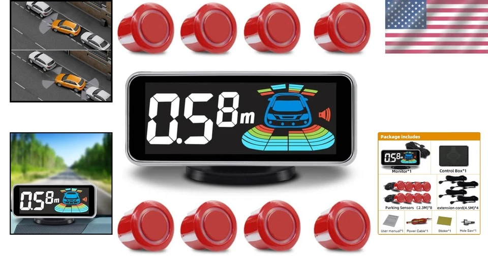 Reverse Parktronic System - Car Parking Sensors Kit in Red - Image 2 of 4