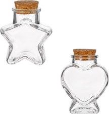 Mini Glass Bottles with Cork Stoppers, 2 Pcs Heart-Shaped Decorative Jars Star
