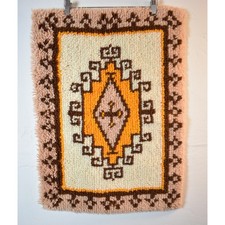 Vintage 1960s / 70s Navajo Style Southwestern Latch Hook Rug