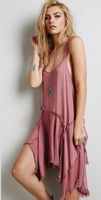 Free People Tattered Up Shred Slip Dress XS| Whimsigoth Grunge Fairy Boho| Mauve